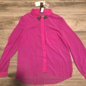 Nasty Gal fuchsia sheer button down -stud collar